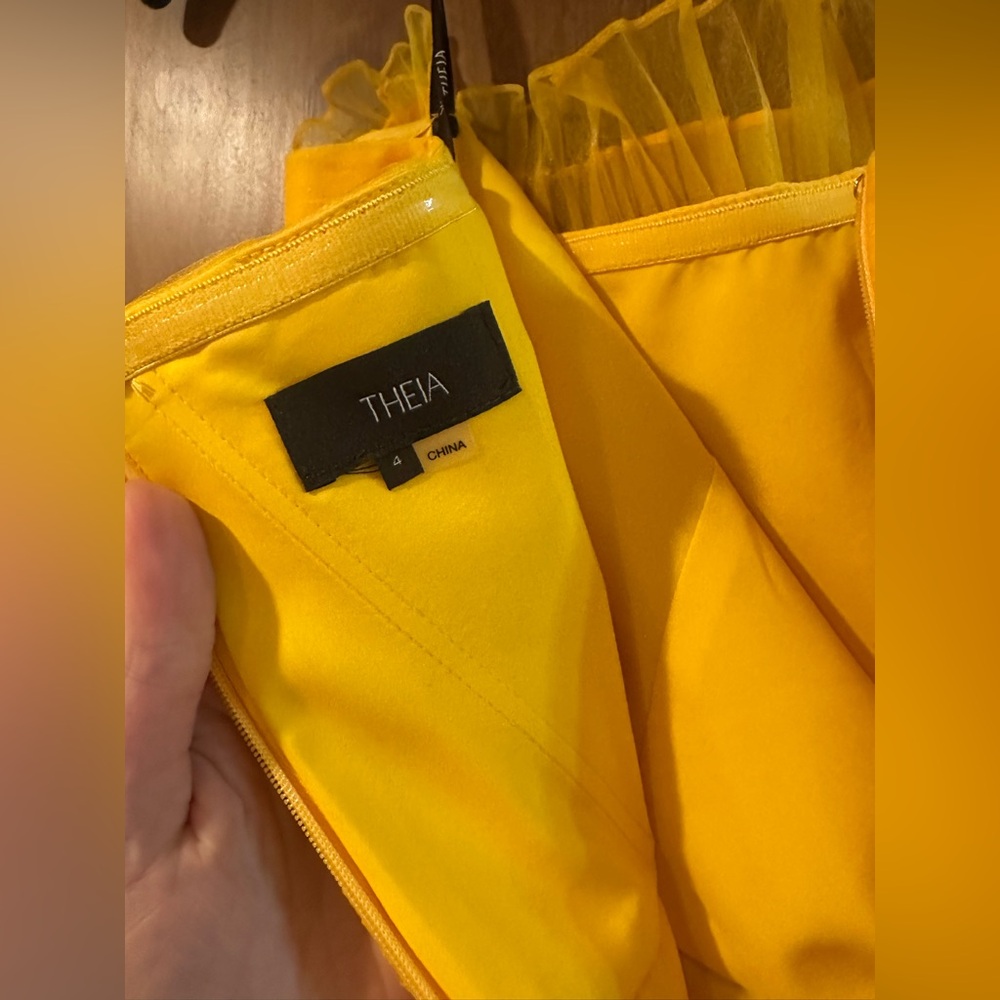 Theia Enver Strapless Yellow Pleated Gown - Picture 6 of 6